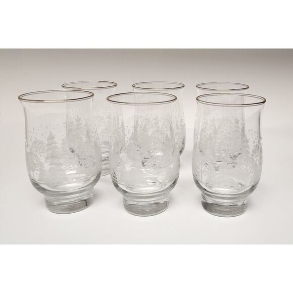 Libbey Arby's Christmas Etched Vintage 10oz Pinecone Gold Rim Glasses Lots Of 6 - Picture 1 of 9